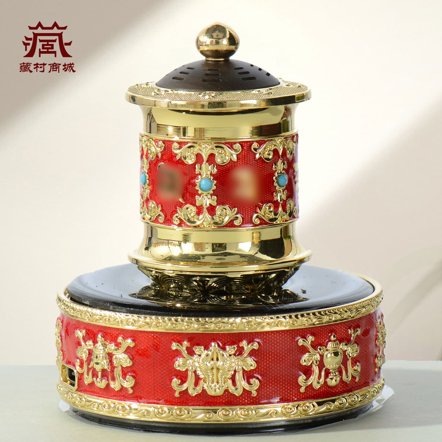 Tibetan Prayer Wheel Car-mounted Golden Bucket Tibetan Style Solar-powered Charging Rotating Wheel Car Golden Turning Cylinder Decorative Ornament
