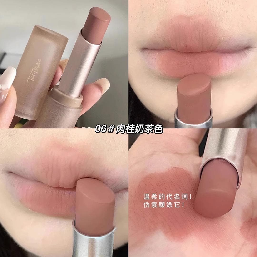 TOOTDODO Natural Milk Tea Color Soft Matte Lipstick Velvet Matte Nude Shade for Female Students Cinnamon Bean Paste Color
