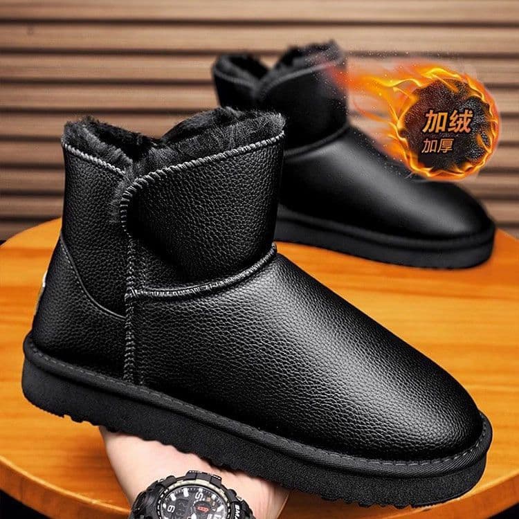 Large Size Winter Snow Boots for Men, 2024 New Thickened Fleece-Lined Warm Cotton Shoes, Anti-Slip Waterproof Korean Style Casual Boots