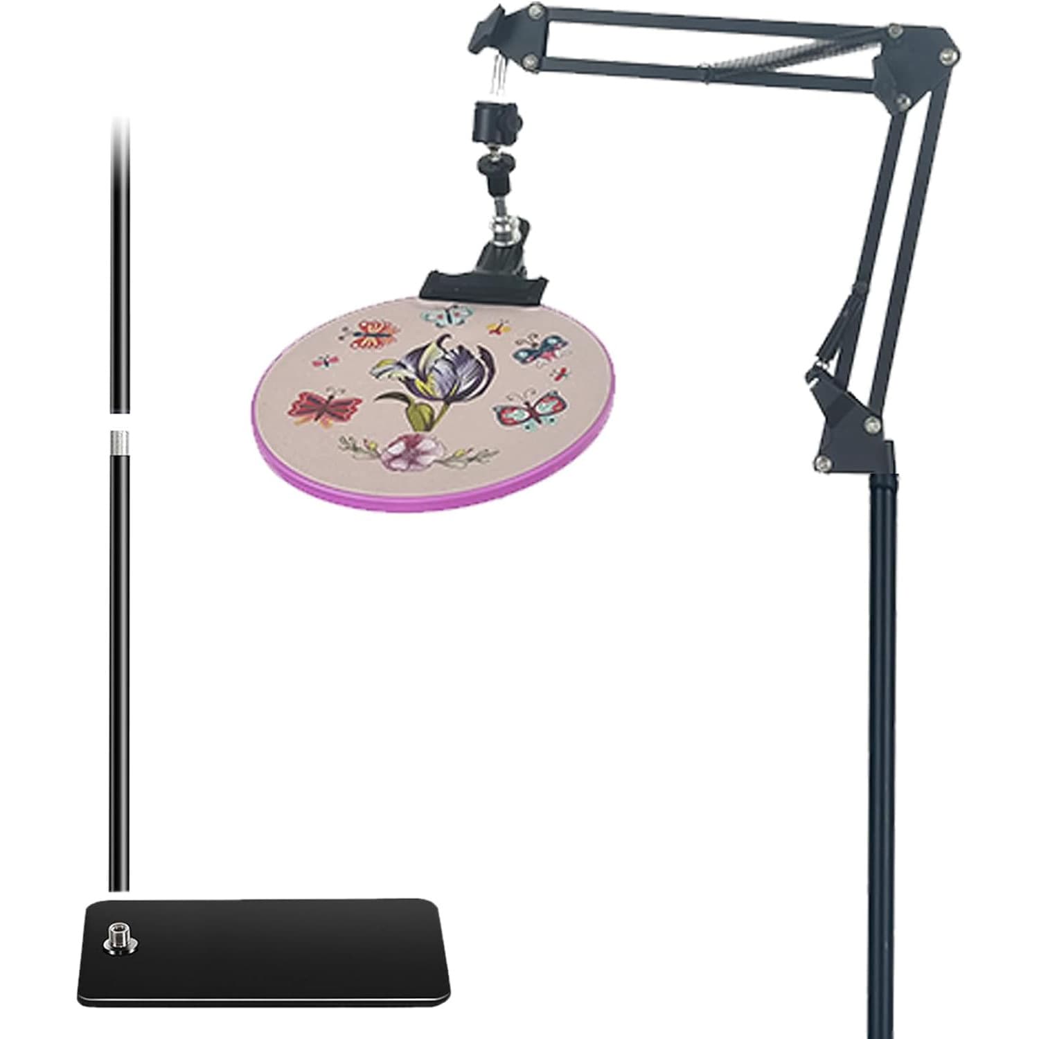 Metal Embroidery Hoop Stand Floor Stand Cross Stitch Frame Embroidery Floor Stand Live Streaming Floor Stand with Phone Clip