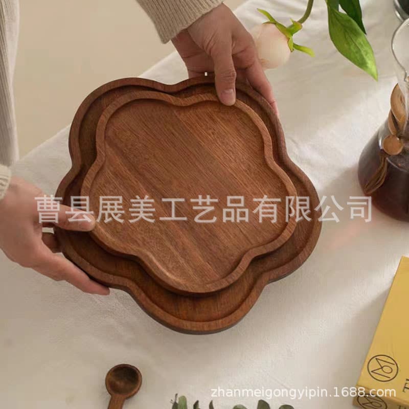 African Teak Wood Tray Solid Wood Tea Tray Petal Shape Plate Hotel Bread Plate Wooden Dessert Tea Tray Stove Boiling Tea