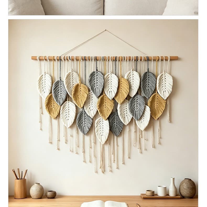 Cross-border Cotton Rope Woven Colorful Leaf Tapestry Nordic Style Living Room Bedroom Background Wall Decoration Hanging Wall Art