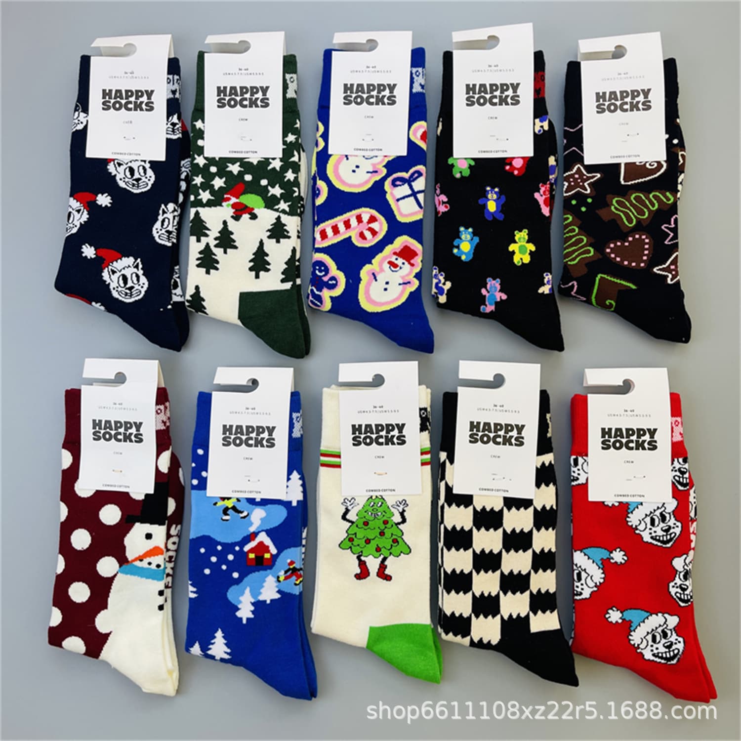 Swedish trendy brand dopamine colorful Christmas socks, mid-calf cotton socks for all seasons, couple socks, cartoon fashion socks, moisture-wicking