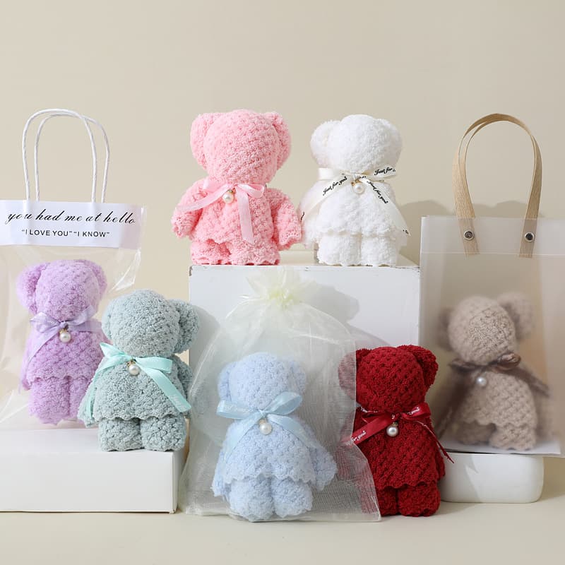 Coral Fleece Bear Pearl Souvenir Towel for Wedding, Birthday, Festival, and Opening Creative Gift Towel