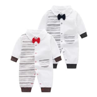 Baby Contrast Color Spring and Autumn Gentleman Romper, Long-Sleeve Baby Bodysuit for Infants and Toddlers