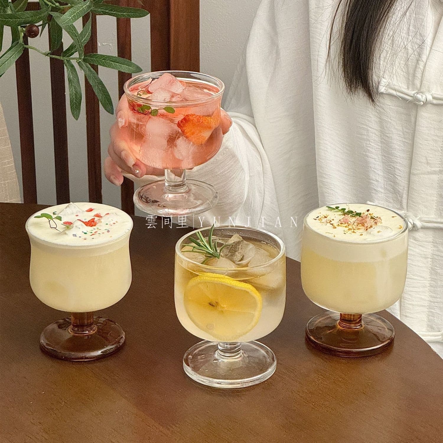 Niche Retro Glass Cup, Instagram-Style Low-Footed Cup, Iced Americano Coffee Cup, Latte Cup, Special Drink Juice Cup