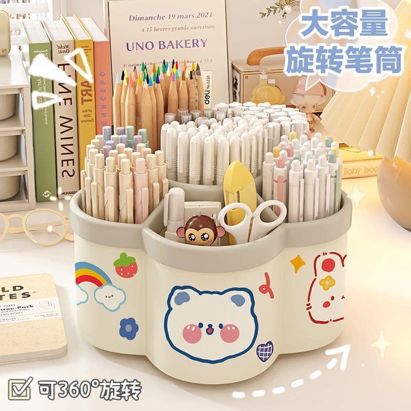 Rotating Pencil Holder, Multi-functional Large Capacity Office Round Stationery Organizer, Kids' Storage, Rotatable