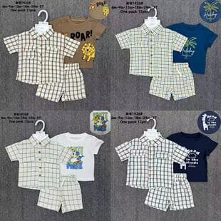 Boys Plaid Three-Piece Set Infant Dinosaur T-Shirt Shorts Summer Baby Clothes