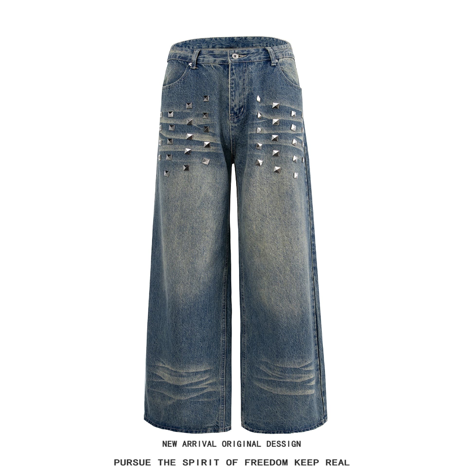 Cross-border American design splicing jeans for men and women spring trend retro niche heavy industry Liu Ding