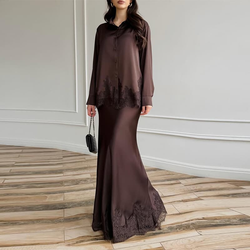 2026 New Export Style Women's Spring Lace Patchwork Long Sleeve Loose Casual Dress Set for Amazon Cross-border Sales in Europe and America