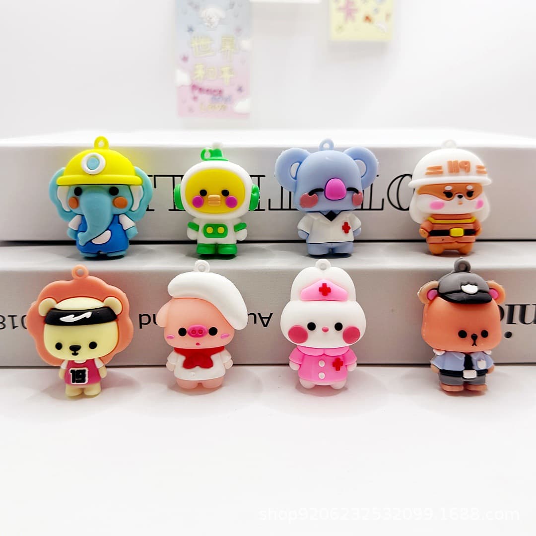 Cartoon Animal Collection Keychain Soft Rubber Doll Bag Pendant Elephant Lion Rabbit Zoo Event Gift