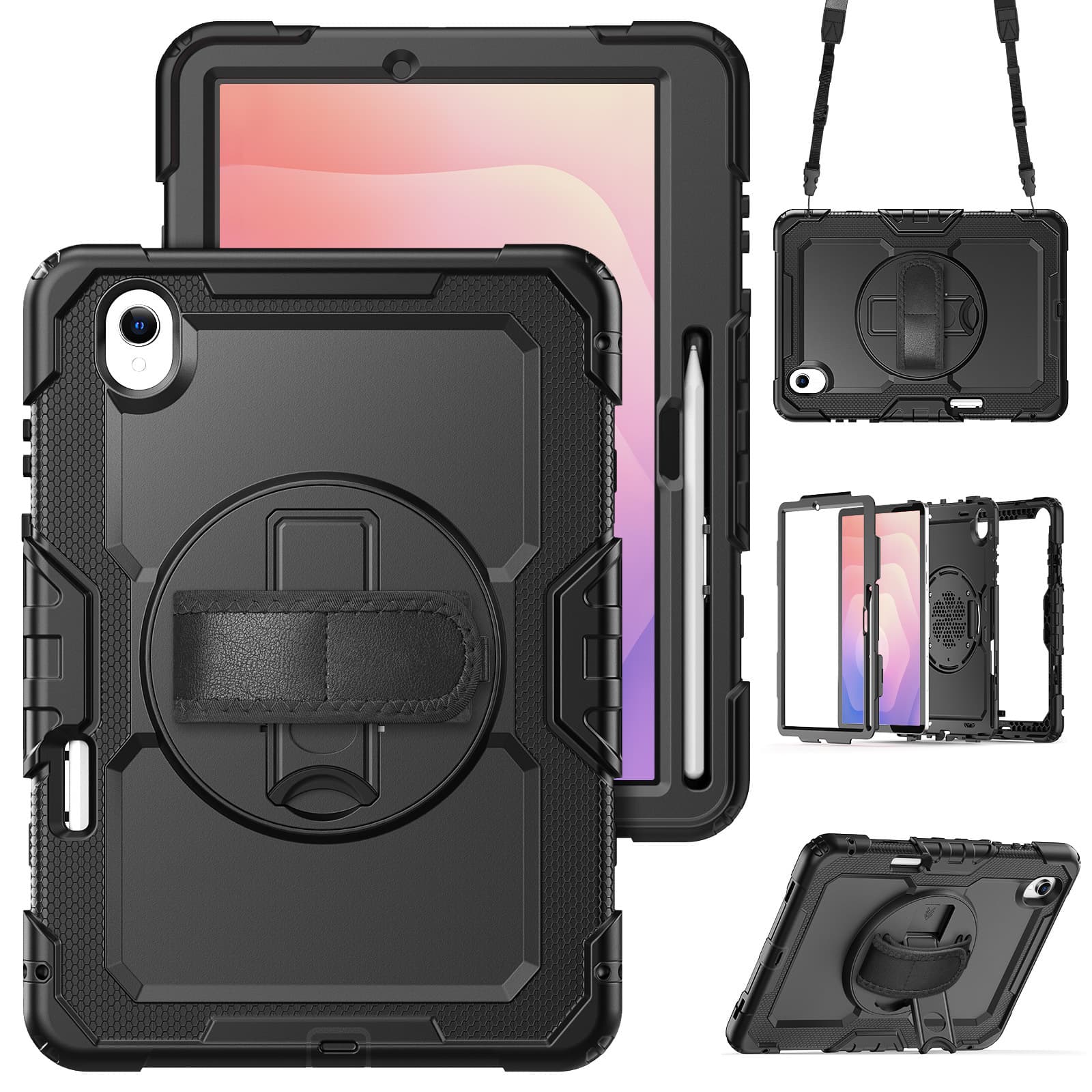 Case for Samsung Galaxy Tab S11/S10 Lite/S10, Anti-Bending Cover with Shoulder Strap, Stand, Shockproof Silicone Hard Shell