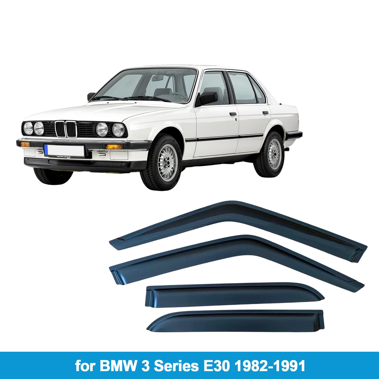 For BMW 3 Series E30 82-91 Rain Guard Side Window Deflector Rain Visor Thickened Light-Transmitting