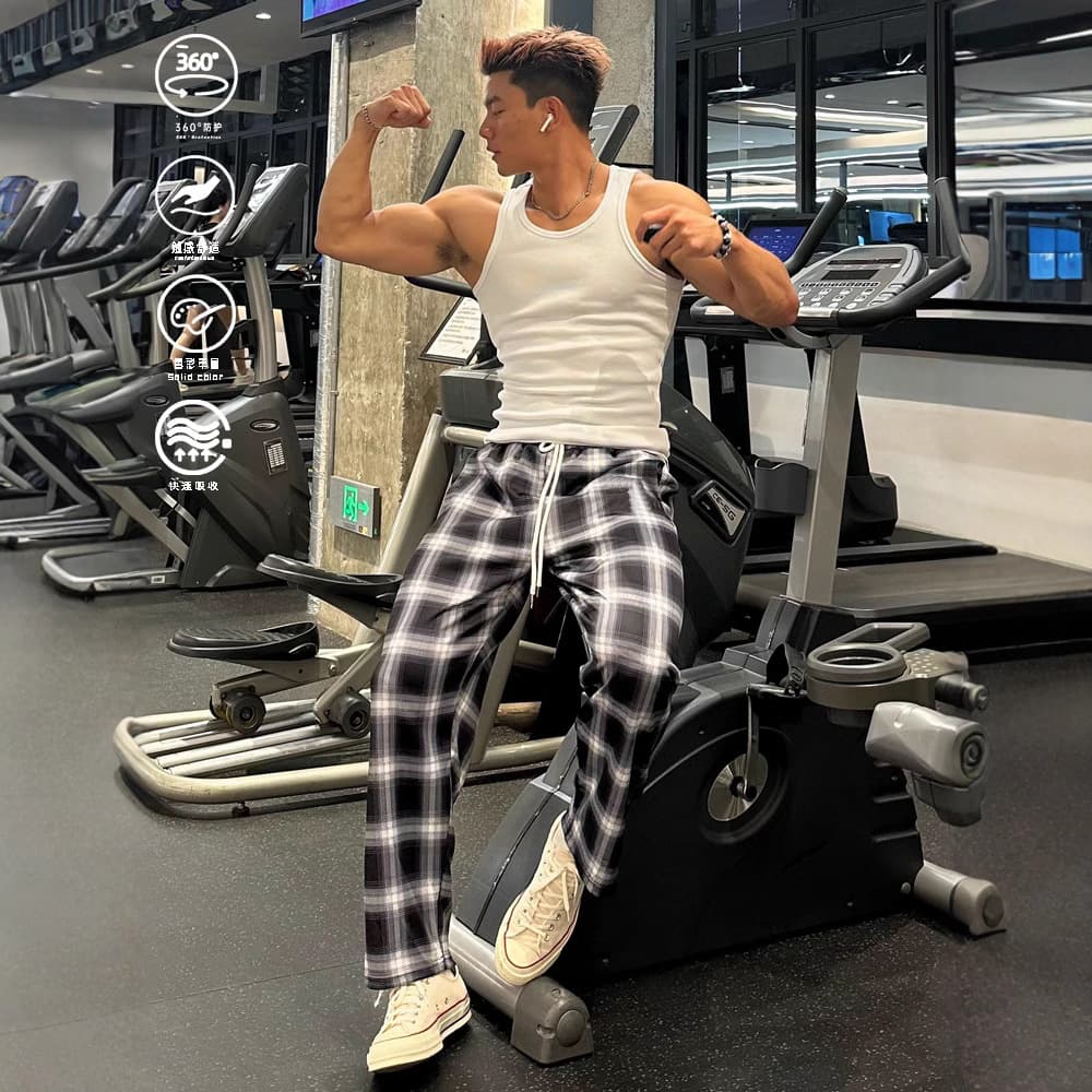 New Black and White Checkered Straight-Leg Pants Unisex Trendy Loose Casual Long Trousers Wide-Leg High-Street Flat Hem Pants