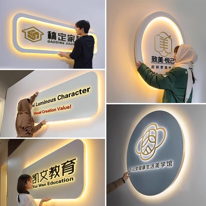 Custom Company Reception Feature Wall Background Wall Logo Illuminated Signage, Acrylic Mini Letters Billboards