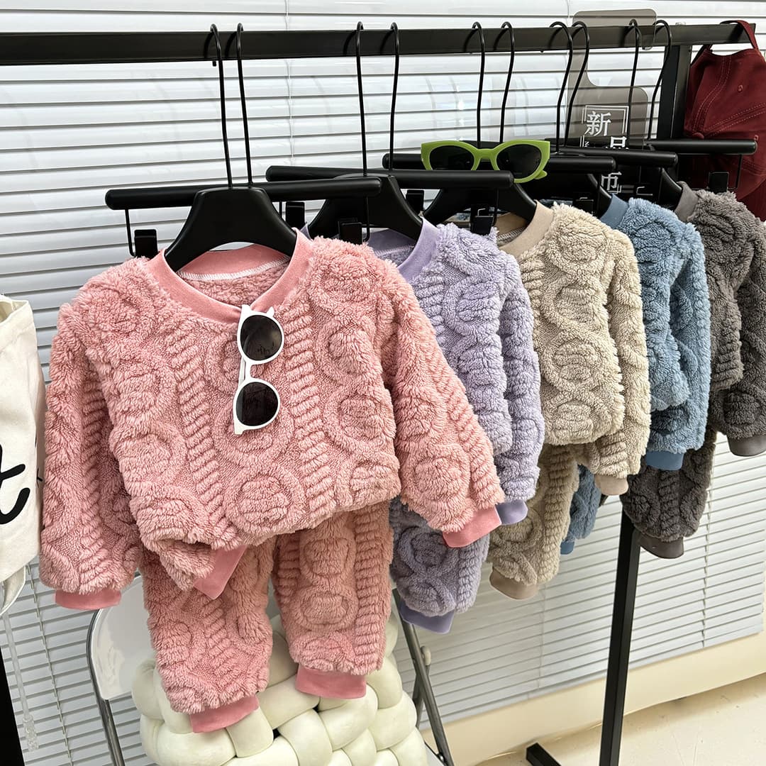 Children's Autumn Winter Flannel Pajama Set, Korean Style Boys and Girls Warm Thickened Homewear, Thermal Underwear Set