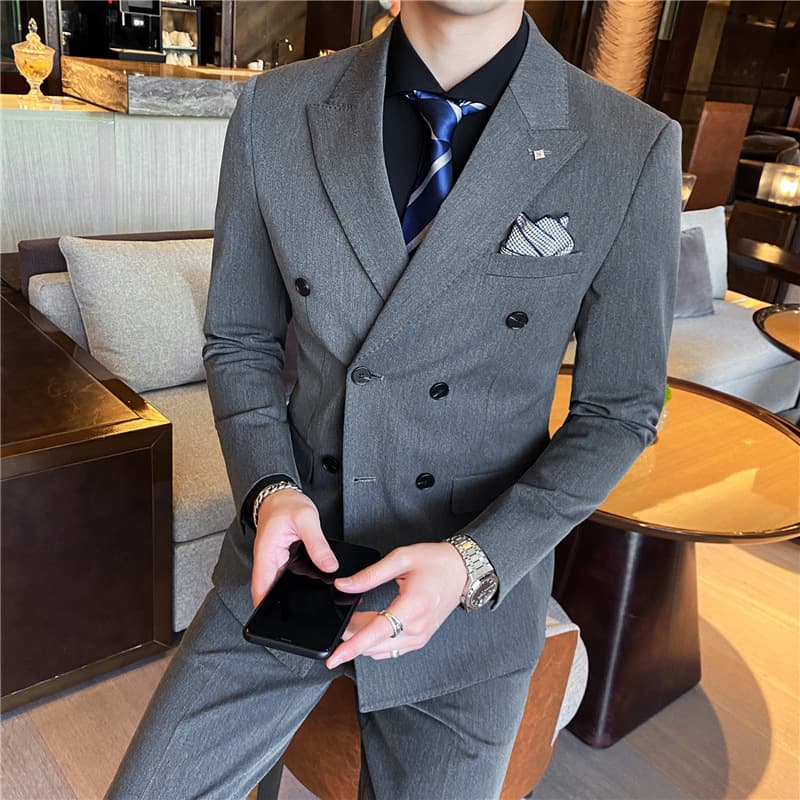Men's Suit Set, Korean Style Slim Business Blazer, Dress Pants, Professional Formal Groomsman Outfit, Groom's Wedding Attire