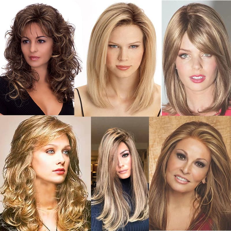 European and American Gradient Brown Gold Side Parting Wig High Temperature Silk Straight Hair Full Head Cover for Women