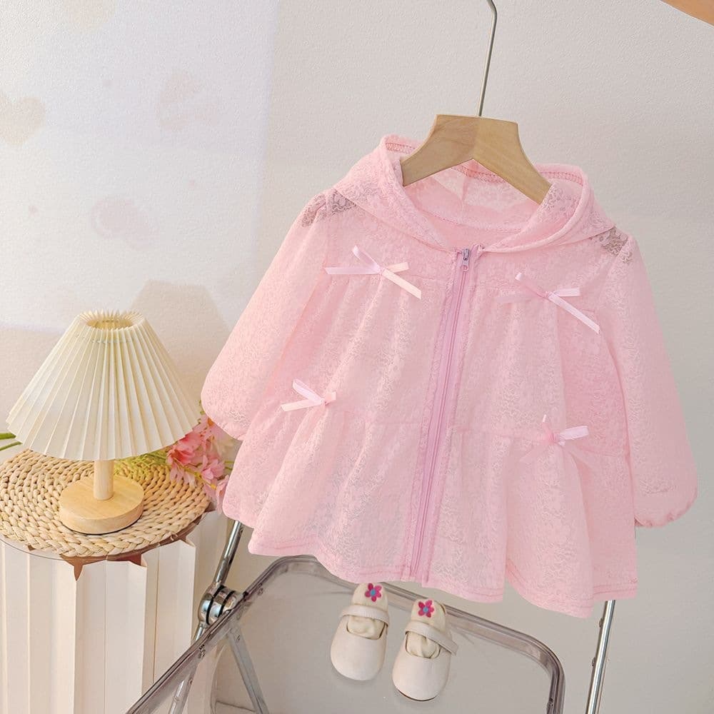 Girls 2026 new summer sun protection clothing jacket children summer lace top baby girl thin hooded sun protection clothing