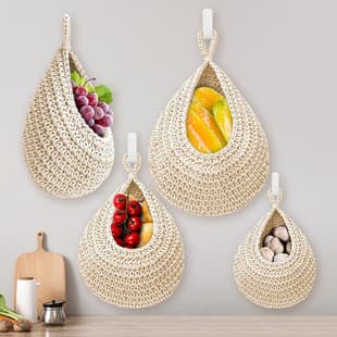 Hand-Woven Hanging Water Drop Fruit Net, Cotton Rope Hemp Rope Crochet Fruit Storage Bag, Kitchen Decorative Storage Net