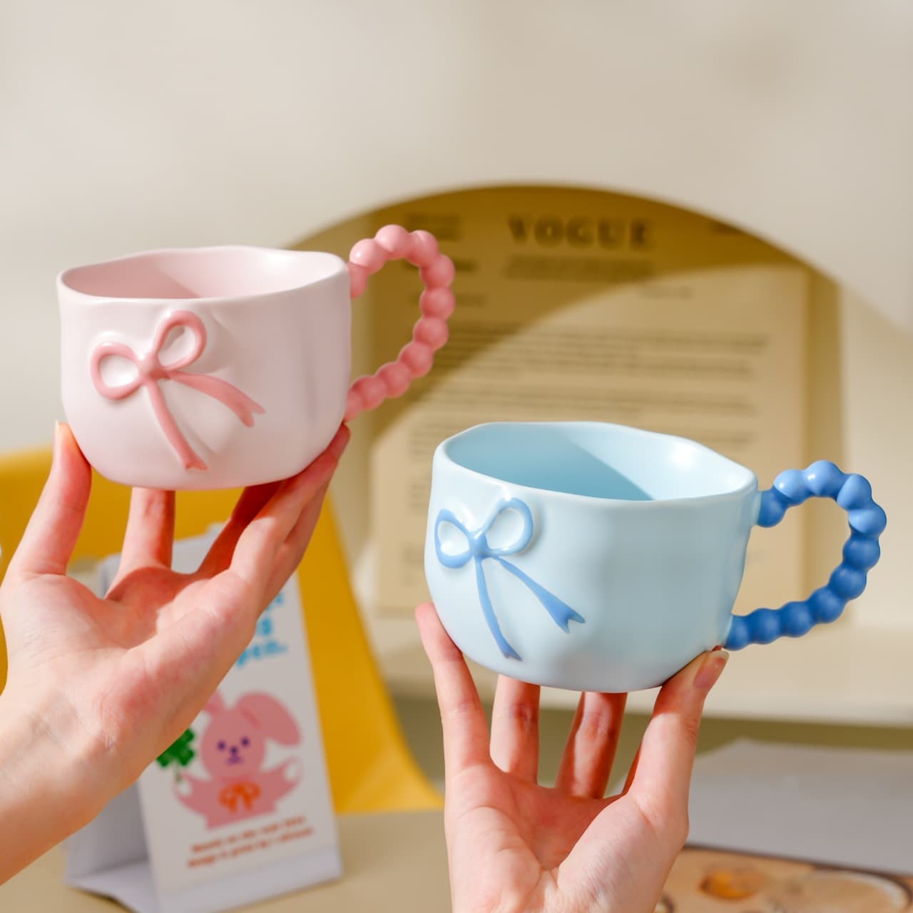 Bow-Tie High-End Ceramic Mug for Women, Gift and Souvenir, Luxury Premium Water Cup for Summer