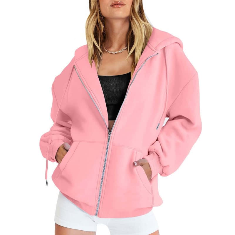 Cross-Border Amazon AliExpress Hooded Jacket Sweatshirt Casual Drawstring Zip Hoodie with Pockets
