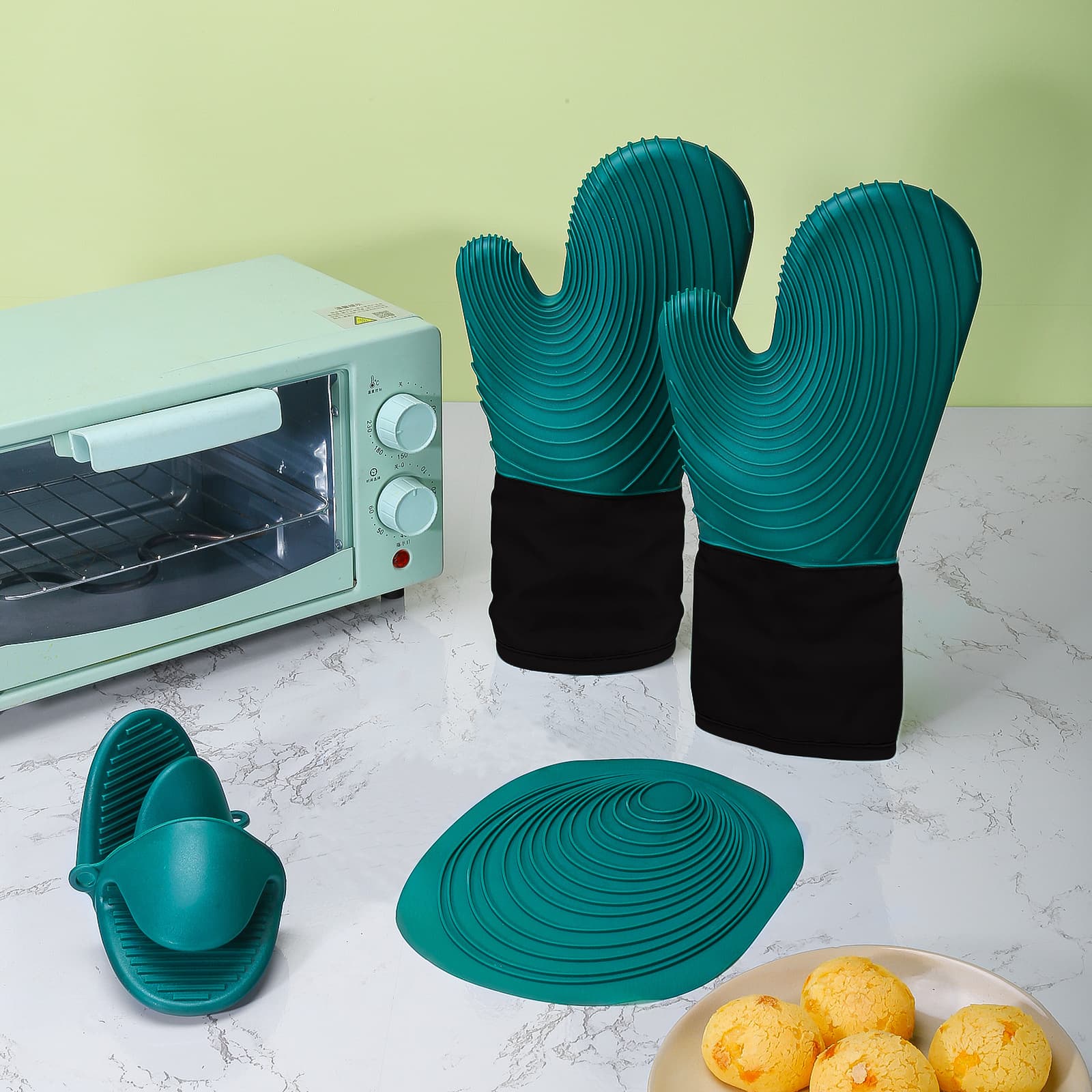 Thickened Silicone Heat Resistant Gloves Microwave Oven Anti-Scalding Kitchen High Temperature Resistant Baking Oven Mitts Gloves