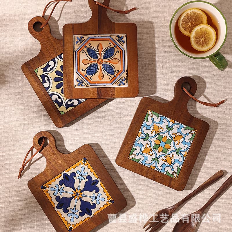 Spot wooden tile coasters, exquisite dishes, casseroles, insulation pads, handles, drink tea coasters, solid wood home placemats