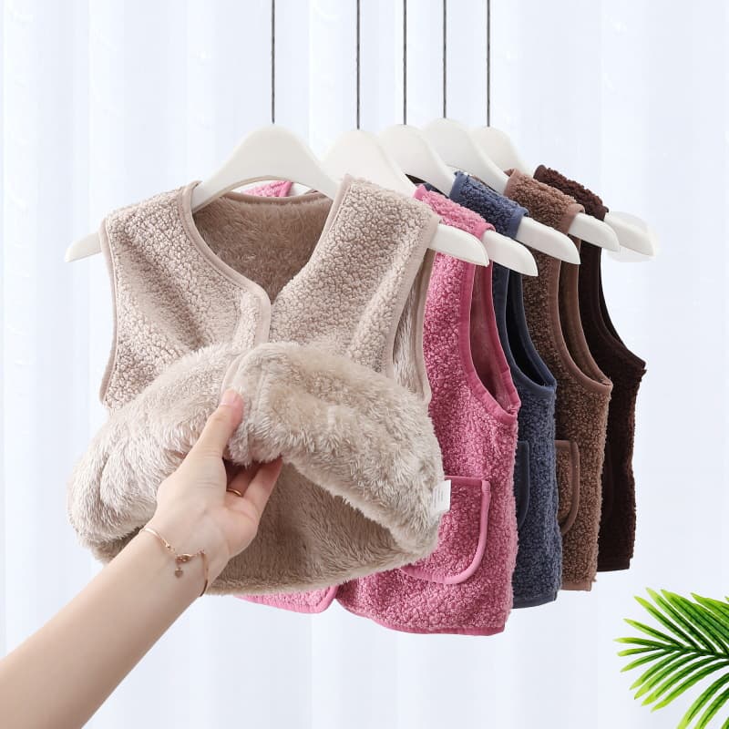 Spring Autumn Winter Children's Lamb Fleece Vest for Boys and Girls, Warm Sleeveless Jacket for Babies, Class A Fleece-Lined Outerwear