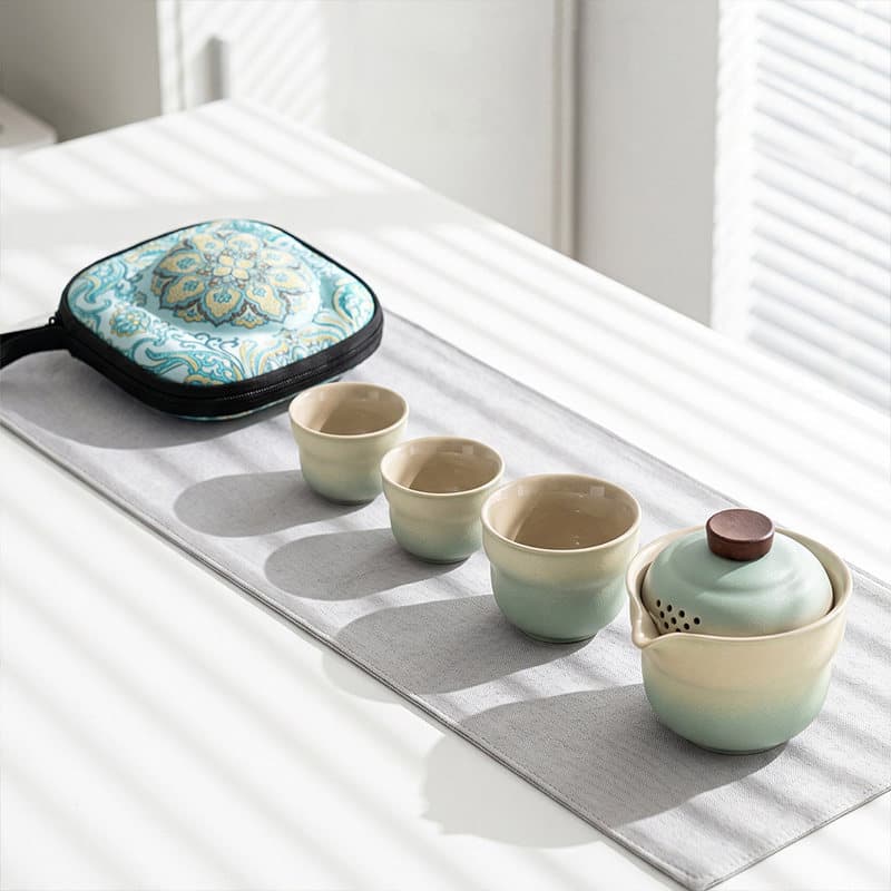 High-looking ceramic hand-held pot, travel Kung Fu tea set, one pot, three cups, teapot, home outdoor camping bag