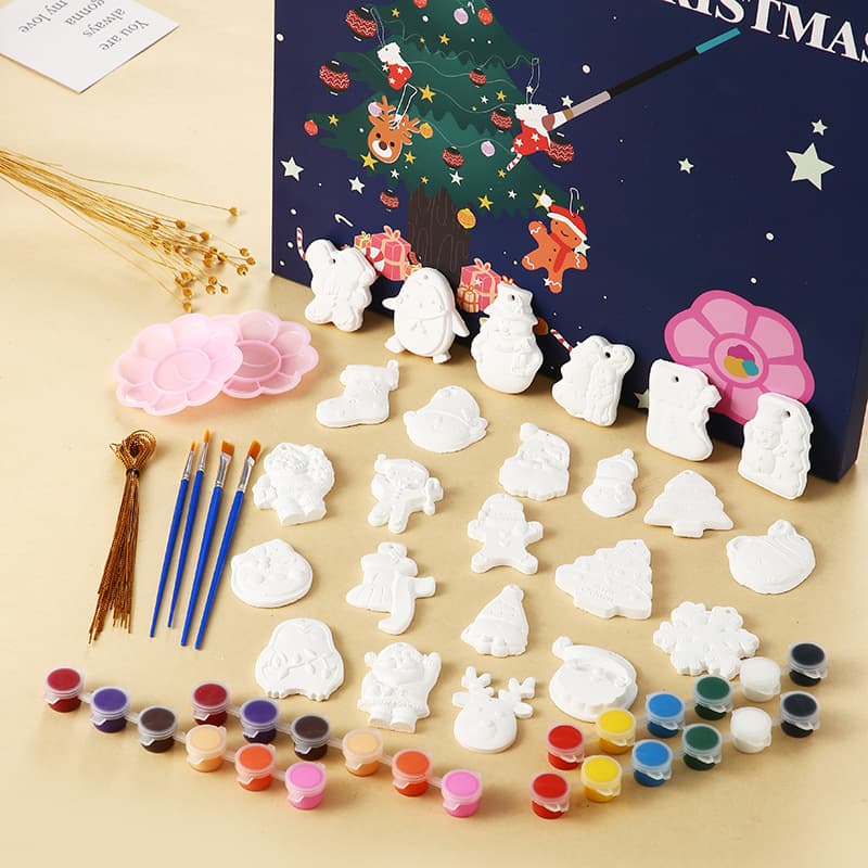 Christmas painting plaster blank kit, Christmas tree coloring acrylic paint palette kit, aromatherapy plaster