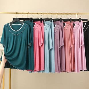 New Summer Modal Pajama Set for Women, Short Sleeve, Seven-Quarter Pants, Loose Plus Size Homewear, Wear-Out Two-Piece Set