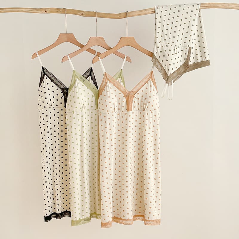 Nightgown Summer Lazy Style Spaghetti Strap Women's Lace Home Wear Spring and Autumn Dress Girly Style Sexy Dress with Chest Pad