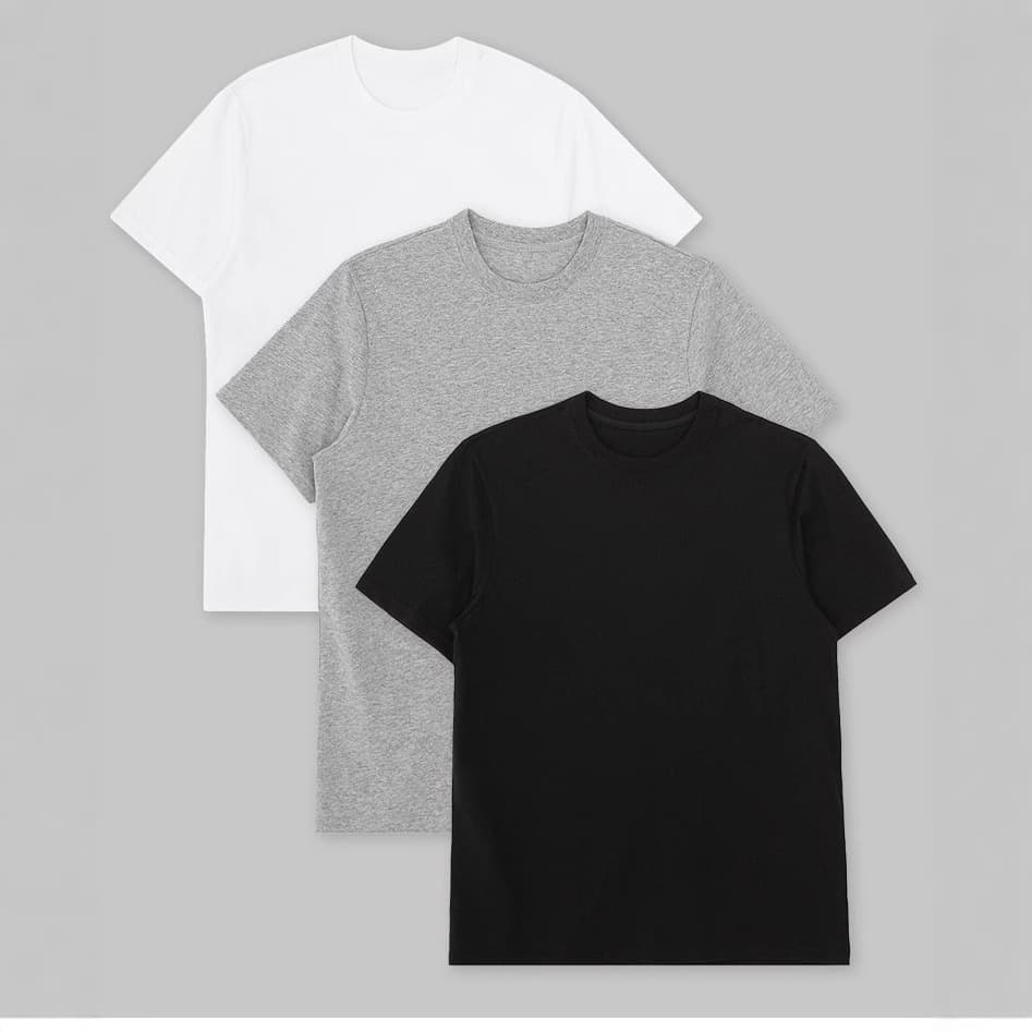 Korean Style Men's Short Sleeve T-Shirt Solid Color Cotton Summer Round Neck Half Sleeve Undershirt CVC In Stock Factory Wholesale