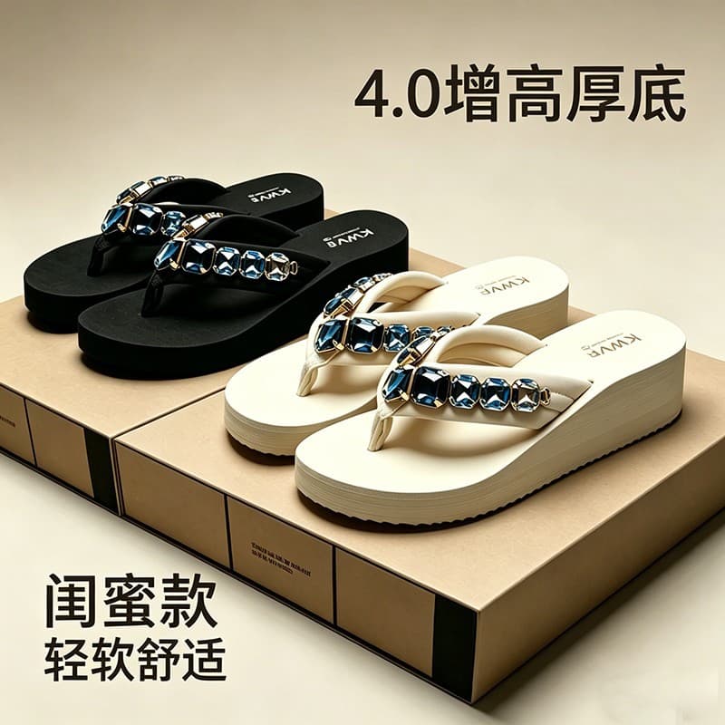 Fairy style flip-flops for women summer outer wear 2026 new high-heeled sandals seaside beach non-slip flip-flops