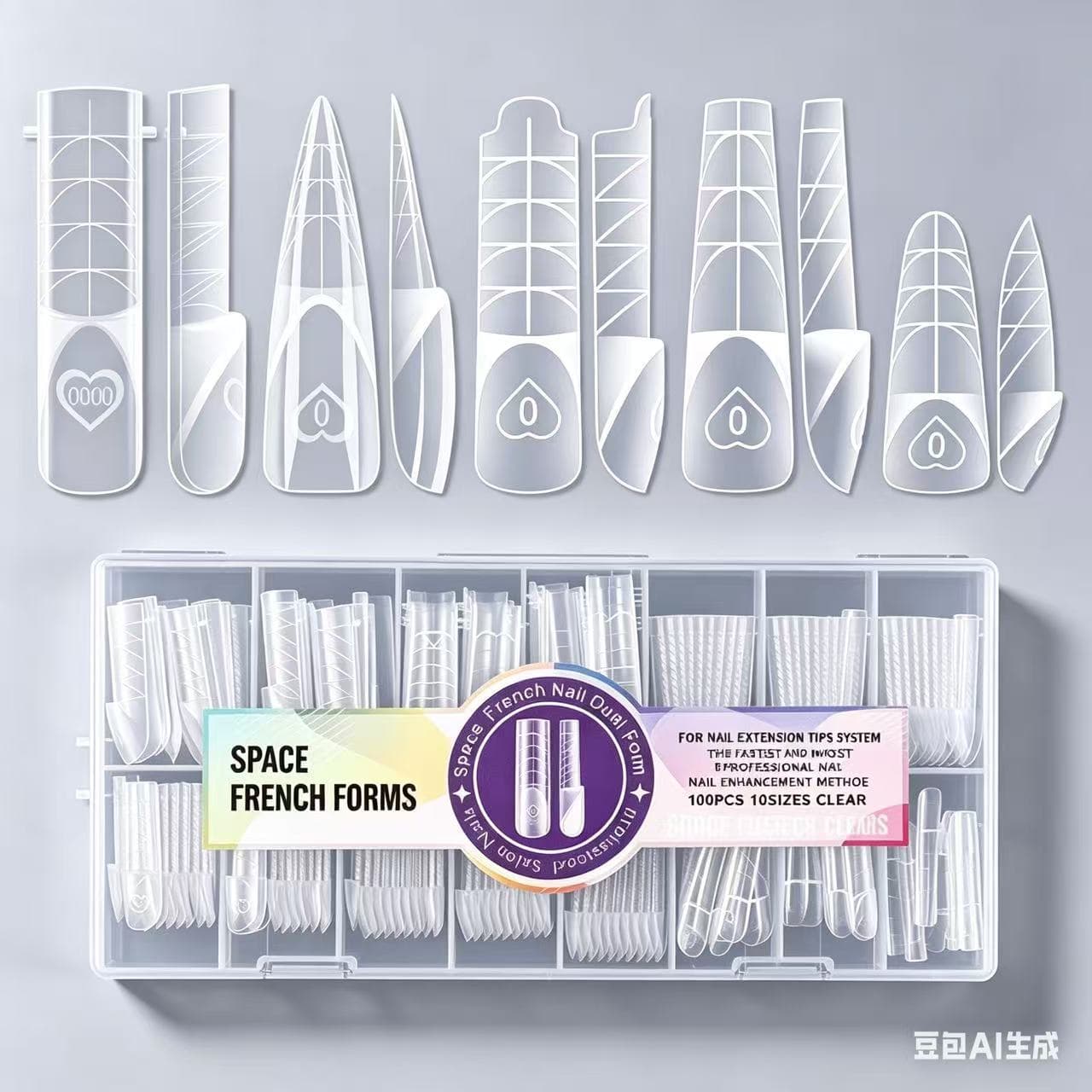 Cross-border popular nail art space French manicure templates, 150 pieces per box with graduations, clear crystal gel nail extension templates