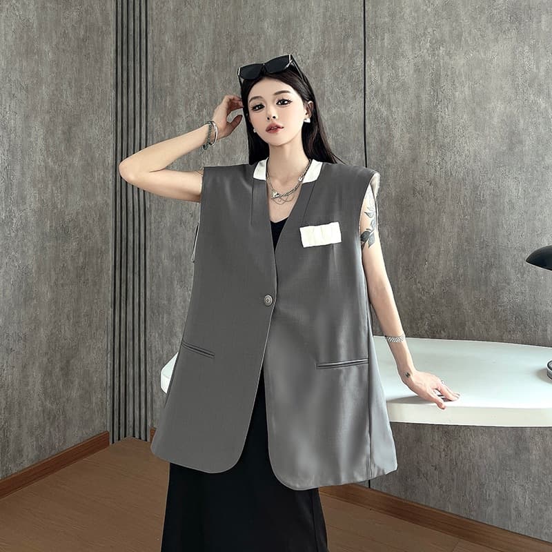 New Niche Design Oversized Sleeveless Vest Top for Women Summer New Loose Contrast Color Layering Vest