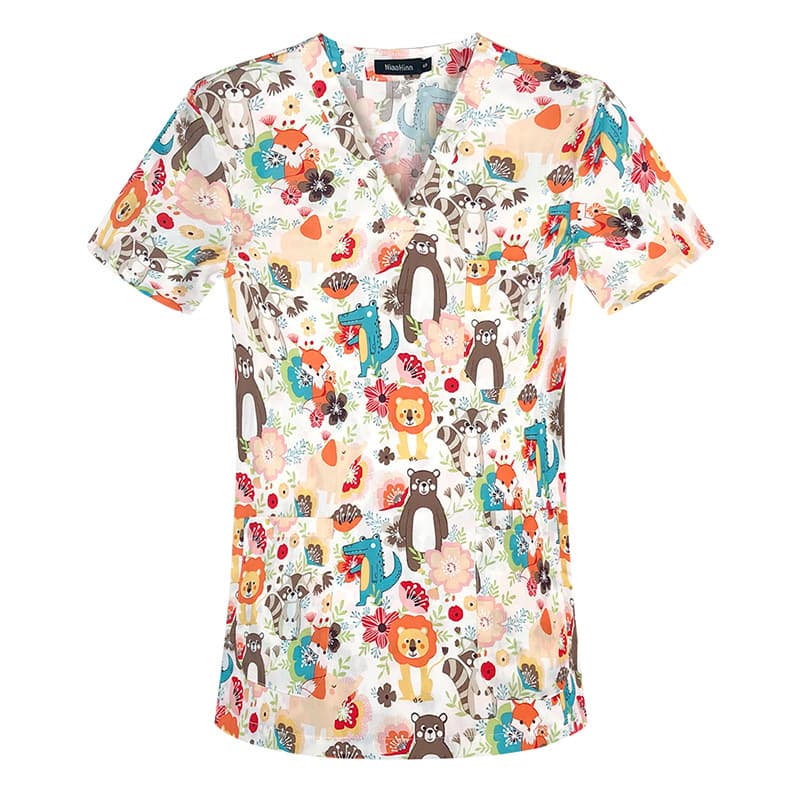 Short Sleeve Printed Cotton Set Separate Design Lightweight Summer Hospital Workwear for Doctors And Nurses Comfortable Casual Style