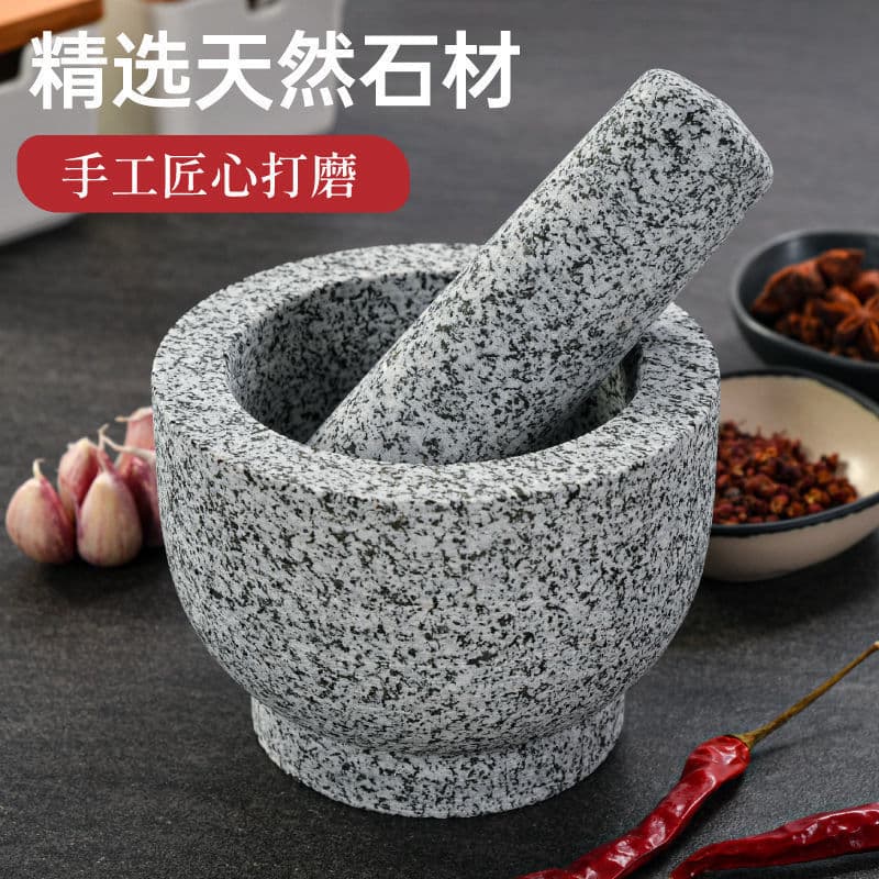 Natural Green Stone Mortar and Pestle Set, Manual Garlic Masher, Home Kitchen Tool for Crushing Chili Peppers and Spices