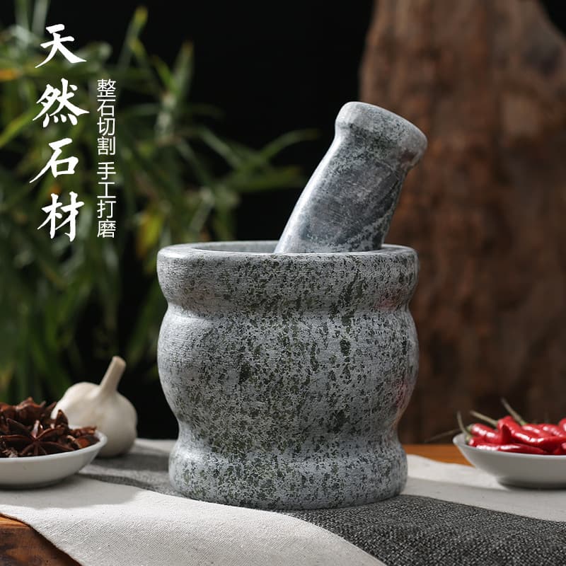 Gray Granite Mortar and Pestle Garlic Masher Medicine Grinder Bowl Stone Grinding Tool Garlic Ginger Crusher