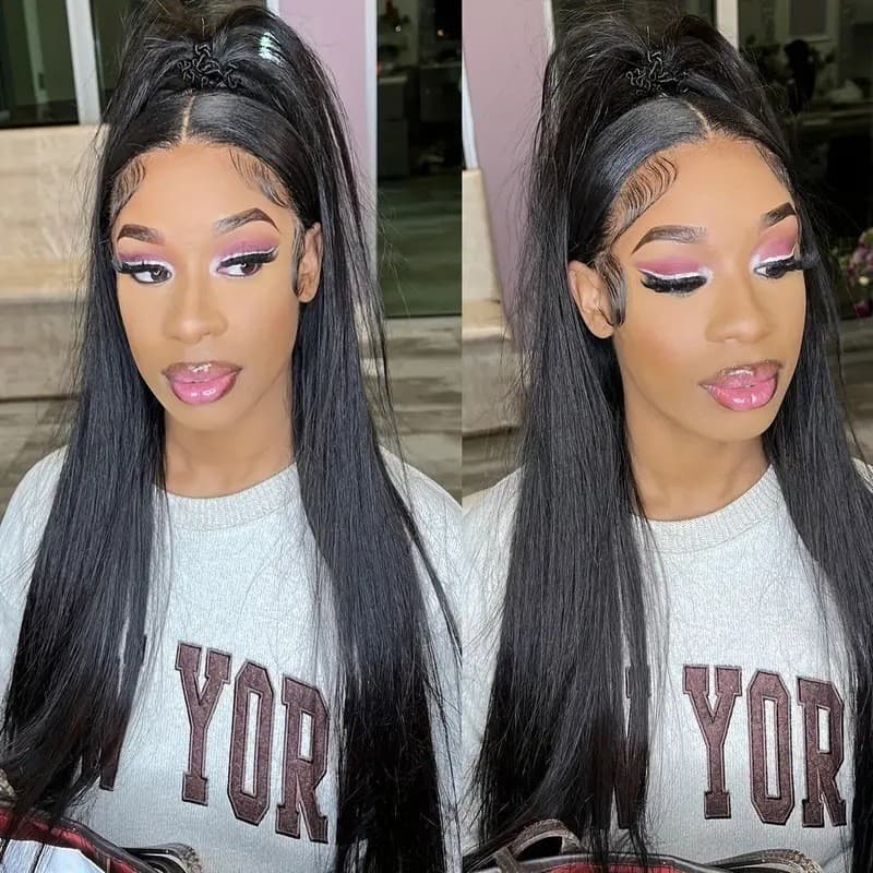 Cross-Border Fashion Hot-Selling Long Straight Wig for Women, European and American Style Lace Front High-Temperature Synthetic Fiber Full Wig in Stock