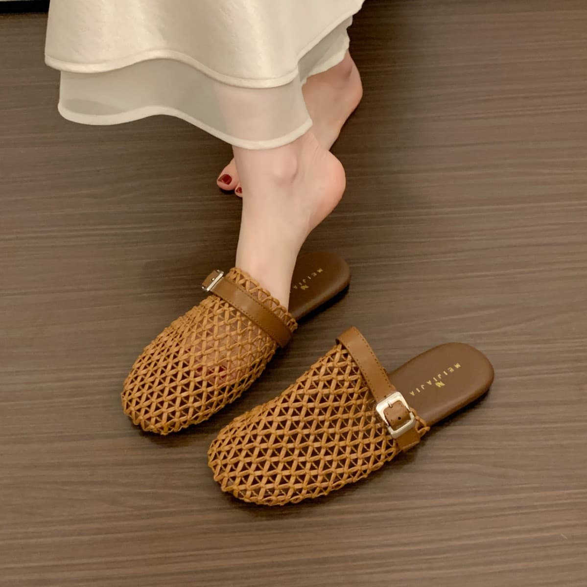 Woven Mesh Birkenstock Closed-Toe Half Slippers for Women Summer 2026 New Slip-On Casual Fisherman Sandals