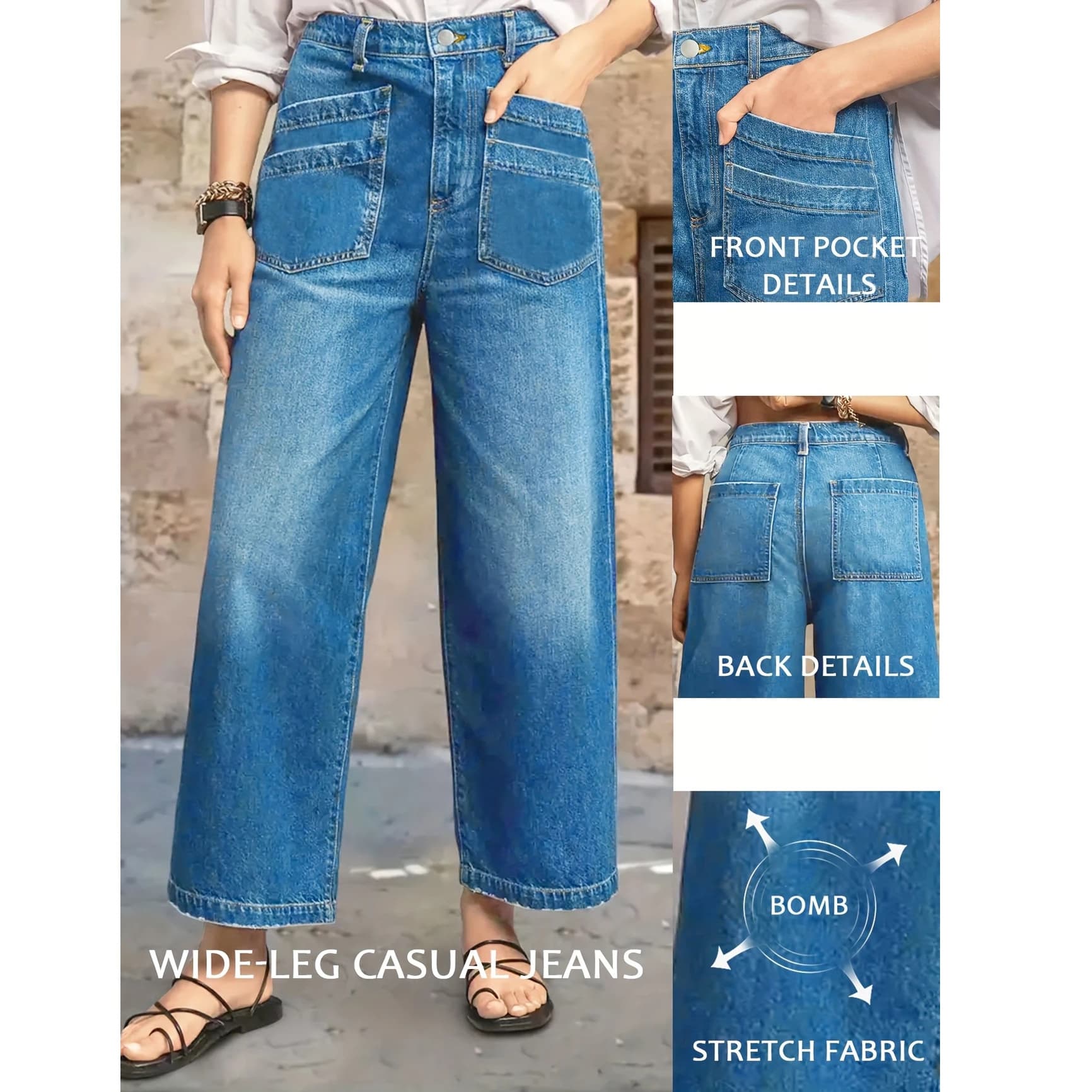 Wide Leg Jeans for Women Leg-Lengthening Summer Versatile High Waist Hip-Slimming Pear Shape Flattering Loose Jeans