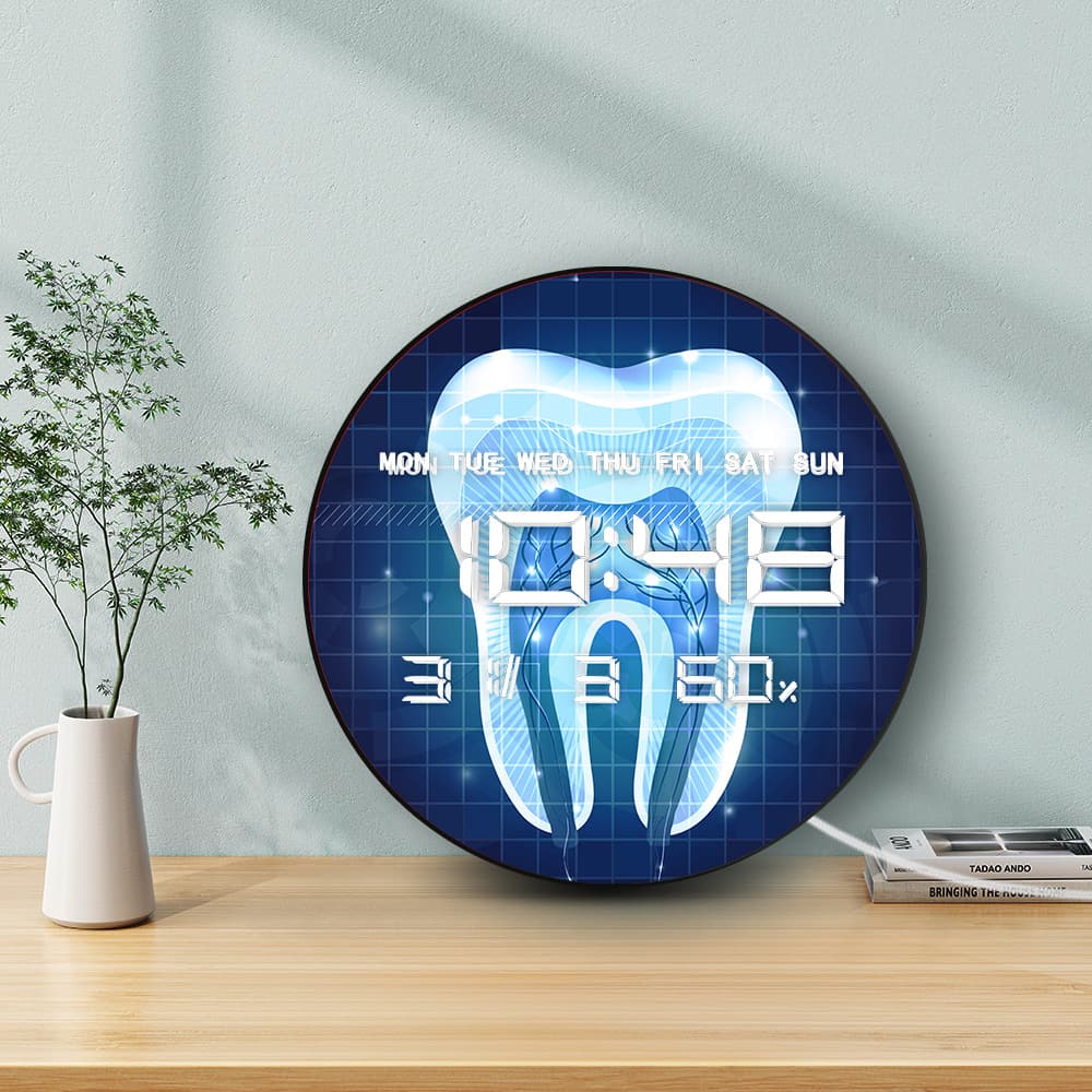 Blue Grid Dental X-Ray Dental Wall Clock Electronic Multi-Functional Home Clock Temperature and Humidity Silent Wall Clock