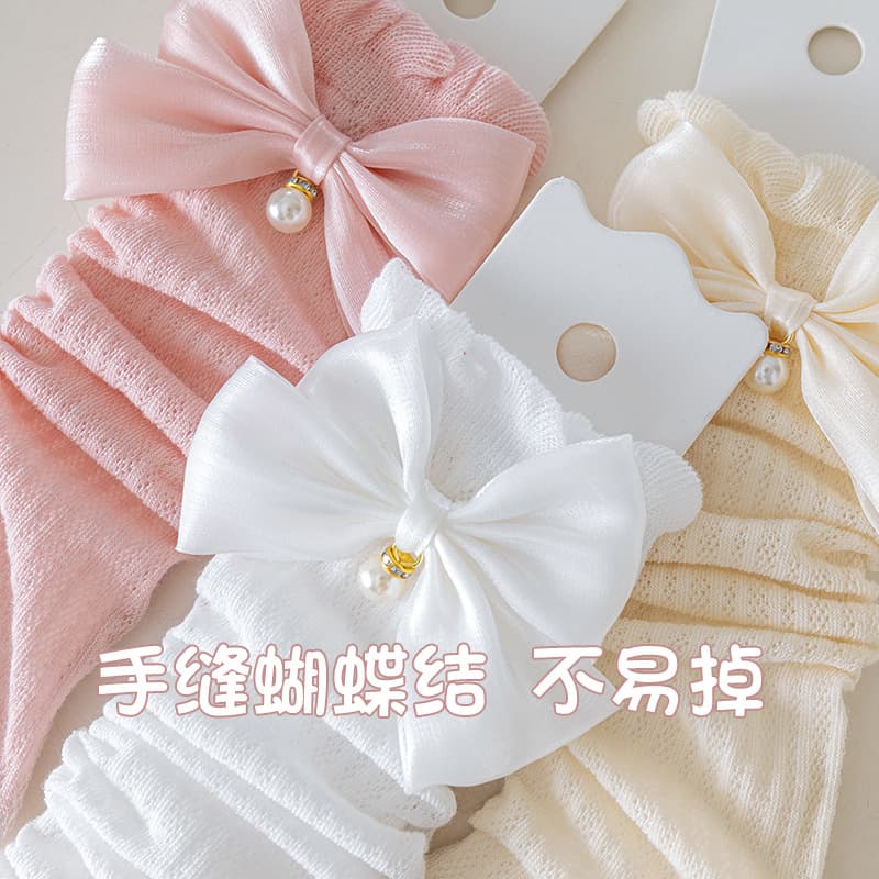 Korean Style Girls' Mid-Calf Socks, Spring and Summer Thin Children's Calf Socks, Baby Socks with Bowknot Lace, Princess Socks, Cross-Border