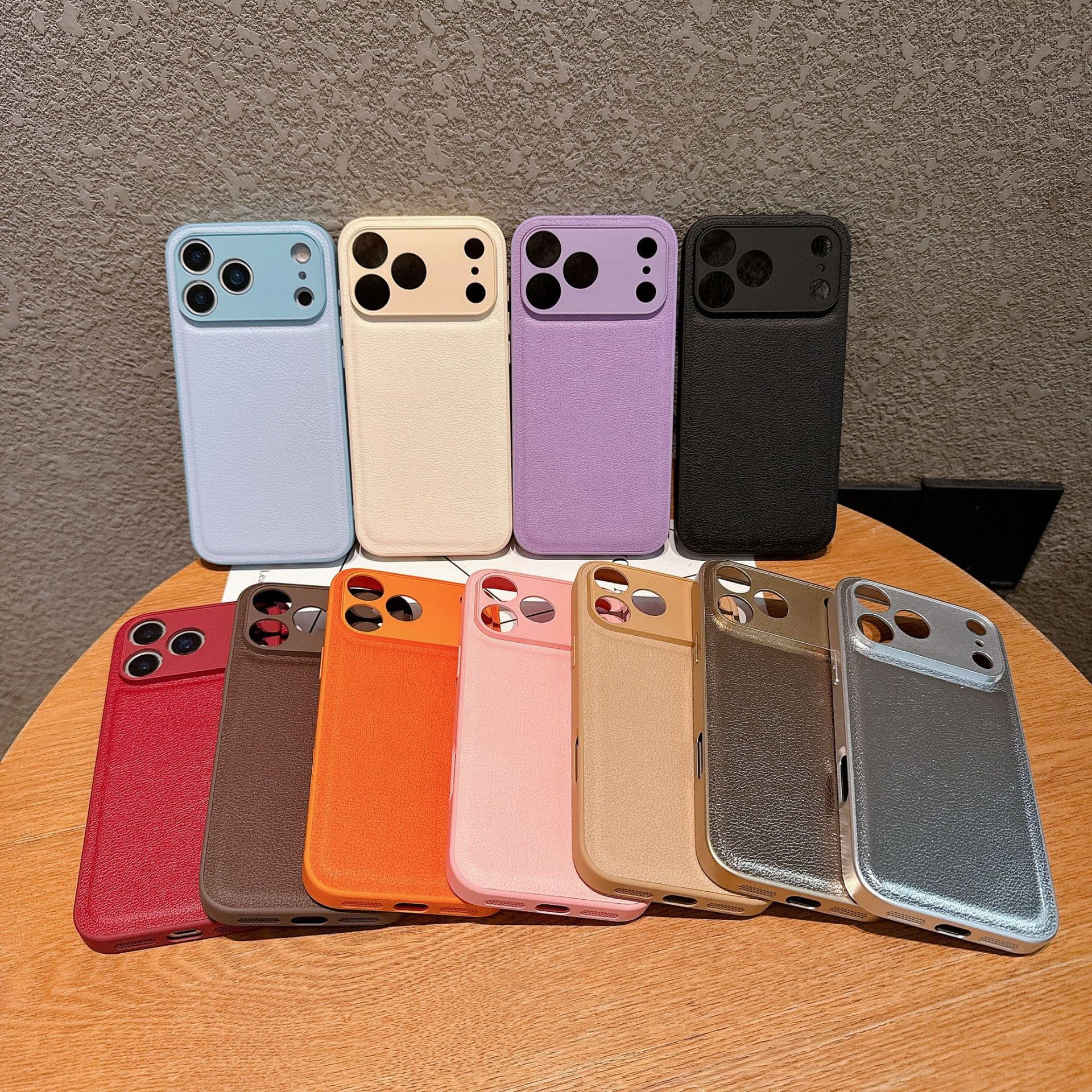 Litchi pattern suitable for iphone17ProMax mobile phone case Apple 16 solid color simple plain leather 15 protective cover cross-border