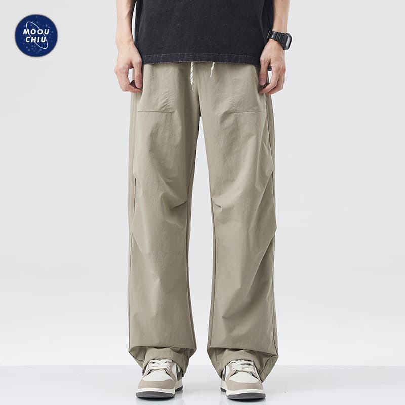 Muqiu Men's Fashion ∣ Trendy Mountain Outdoor Paratrooper Casual Pants Men's Loose Straight Pleated Cargo Wide Leg Long Pants