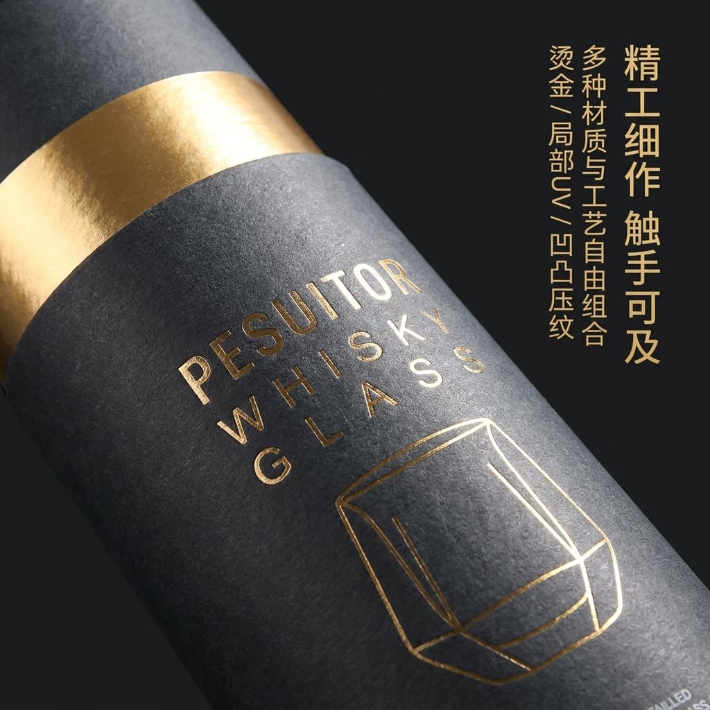 Red Wine Gift Paper Tube with Hot Foil Stamping, Cylindrical Packaging for Spirits, Cross-border Wine Gift Paper Tube and Paper Can Manufacturer