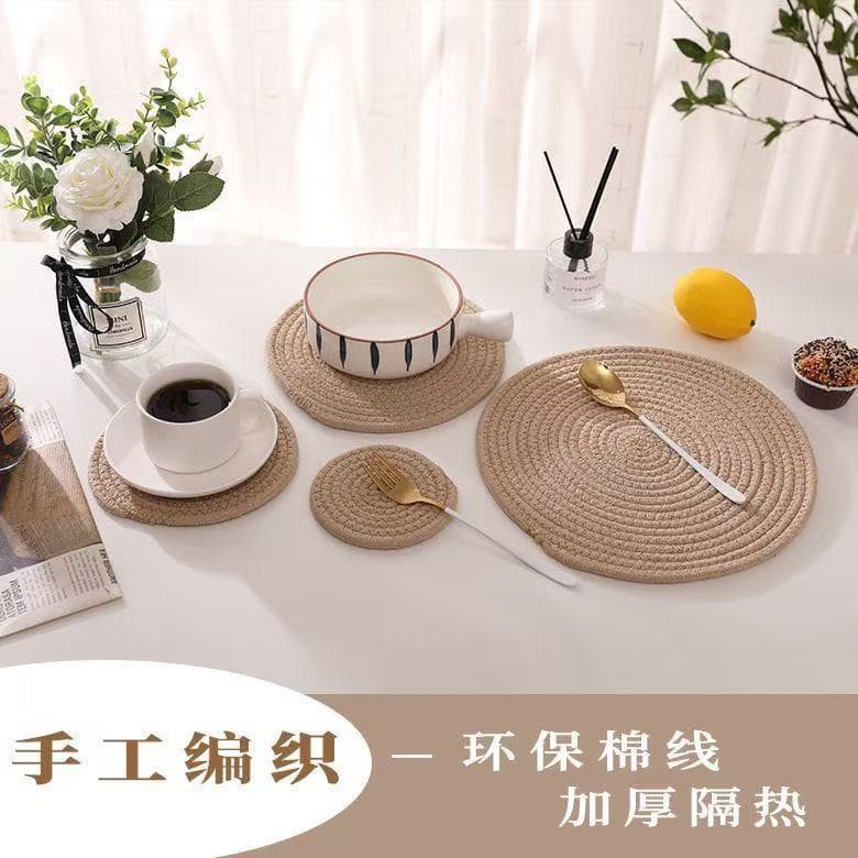 Cross-Border Home Linen Cotton Rope Insulation Mat Woven Table Mat Heat-Proof Plate Mat Round Oval Placemat Coaster