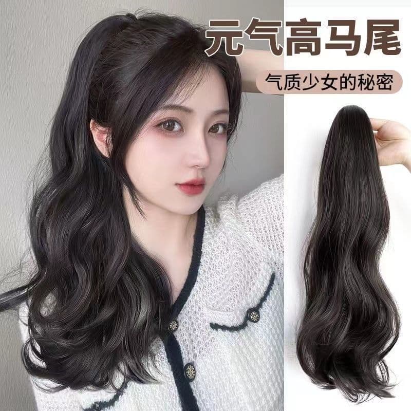 Ponytail Wig Women's Imitation Full Real Hair Grab Clip High Ponytail Cyber Celebrity Curly Hair Fake Ponytail Natural Fluffy Long Hair Fake Braid